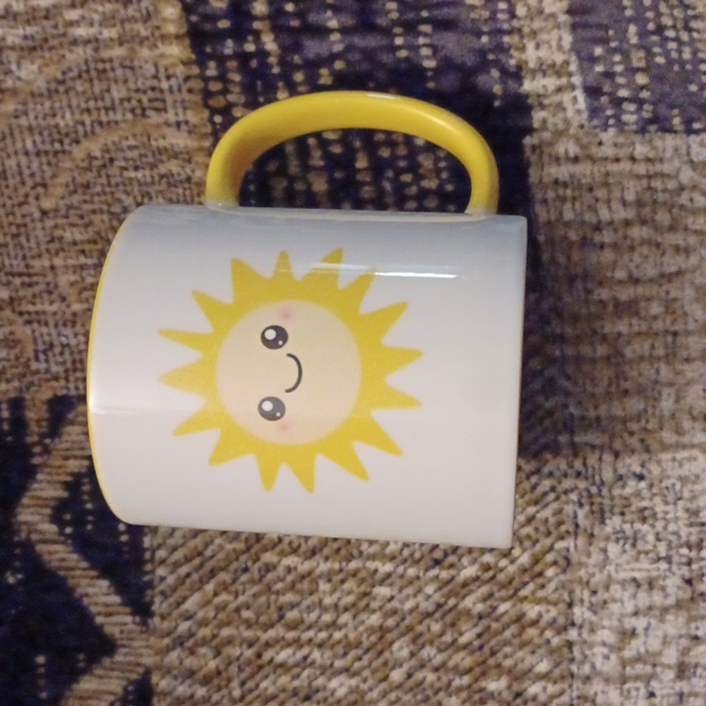 4/$40 Cute Sun Design Mug with Yellow Handle